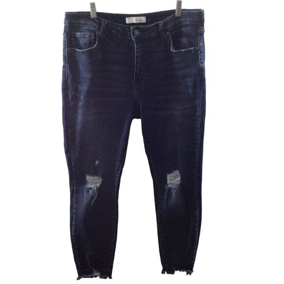 Women’s KanCan Dark Wash Distressed High Rise Skinny Jeans Size XL‎ - Picture 1 of 8